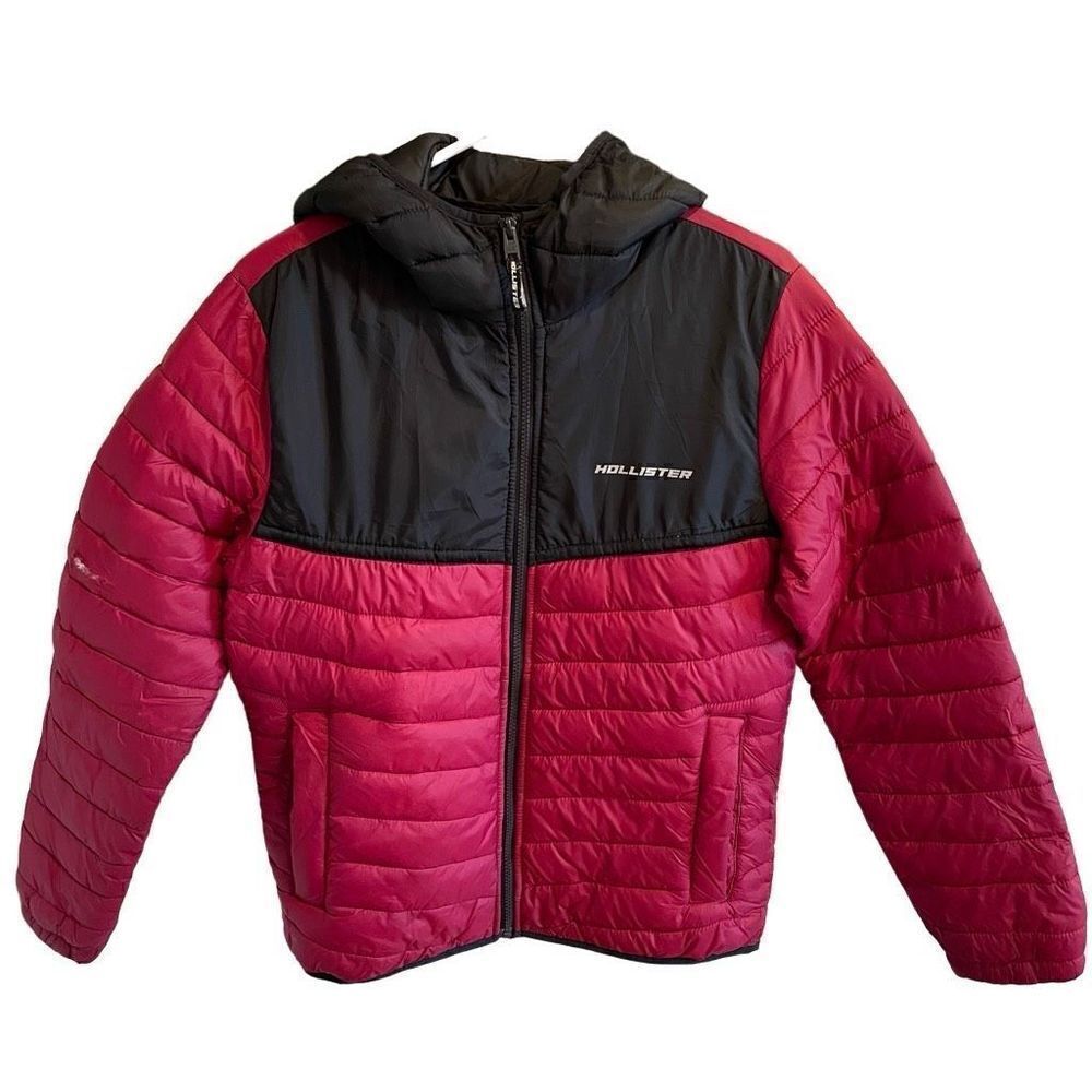 Hollister Coat Men’s XS Puffer Full Zip Hooded Lightweight Packable Flawed